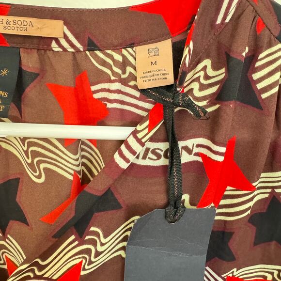NWT Scotch and Soda Madison Scotch Star Logo Pattern Wrap Blouse Size Medium - Picture 4 of 4